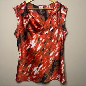Worthington Artsy Abstract Sleeveless Blouse Shell Women XL Orange Brown White